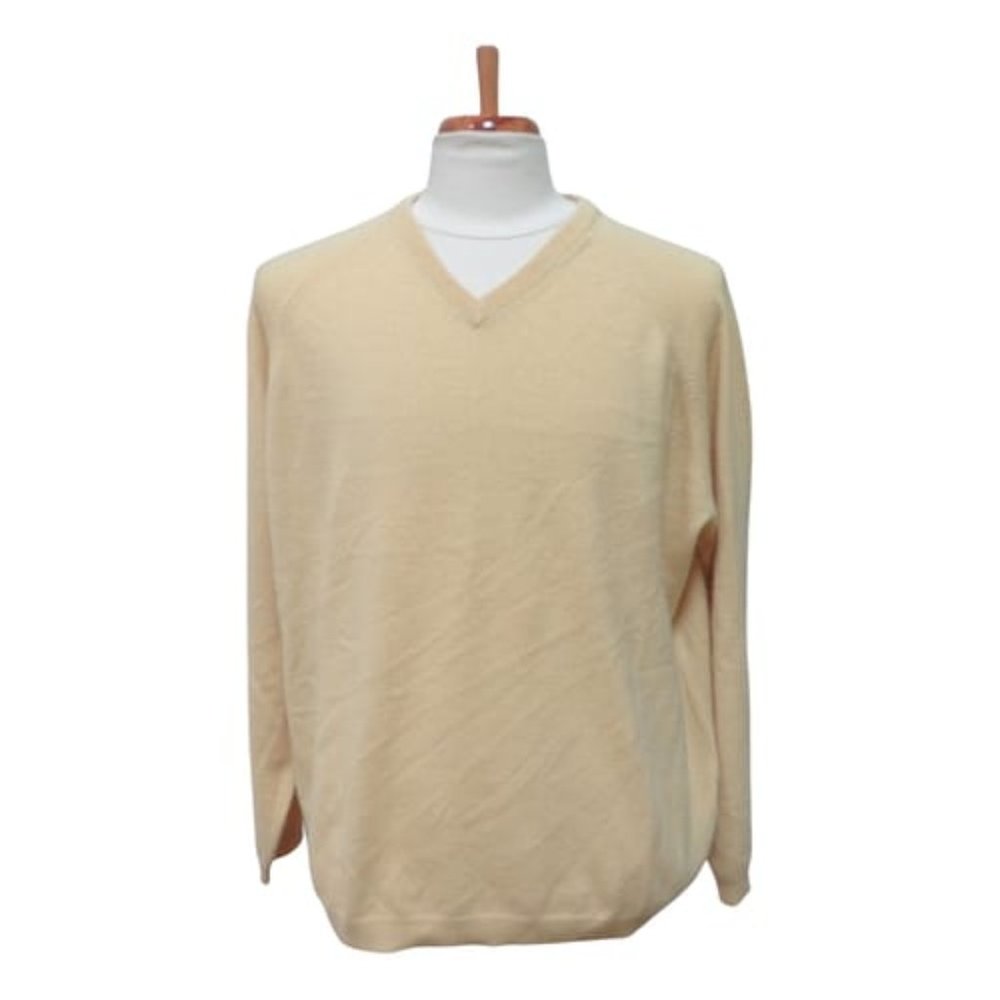 VGUC - COVINGTON Yellow 100% Cashmere V-Neck Sweater - Size XL (46-48)